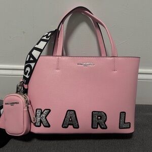 Karl Lagerfeld Light Pink Tote with Black Accents